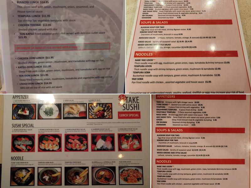 Take Sushi Japanese Restaurant Menu
