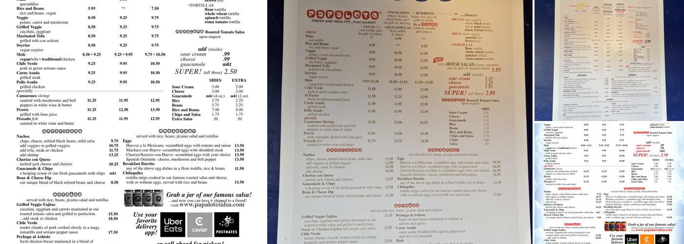 Papalote Menu