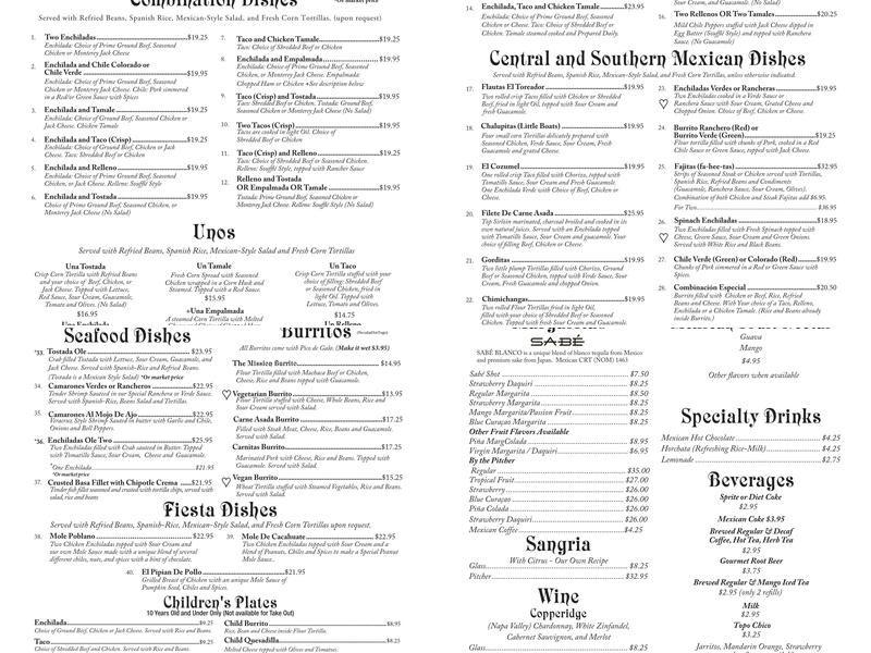 El Toreador Menu