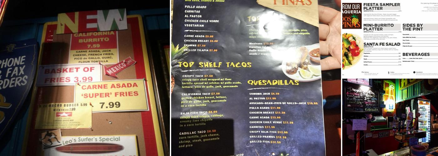 Dos Piñas Menu