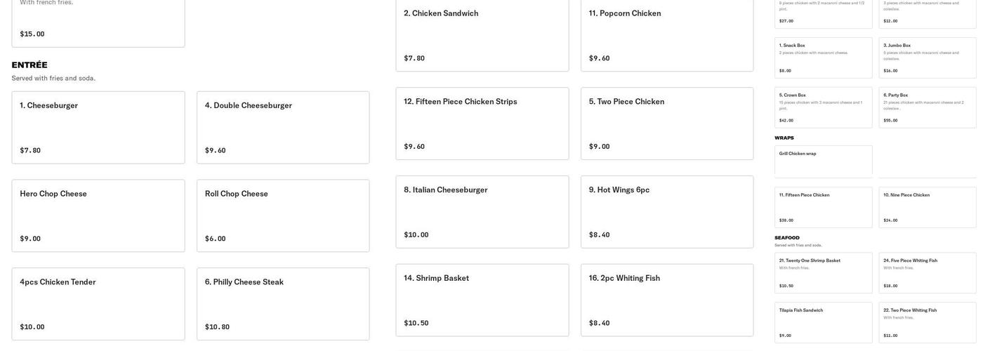 Harrisburg Fried Chicken Menu