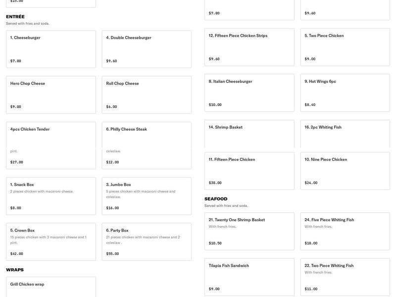 Harrisburg Fried Chicken Menu
