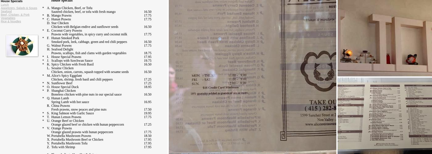 Alice's Menu