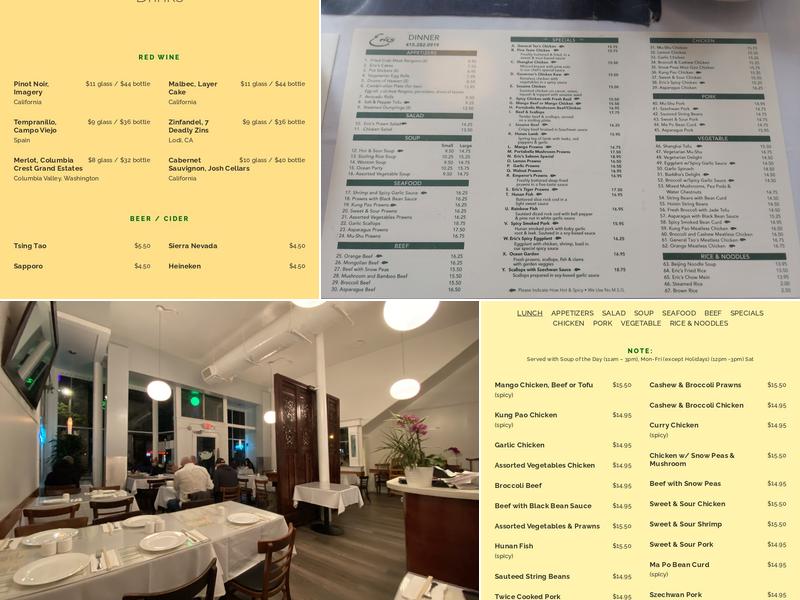Eric's Restaurant Menu