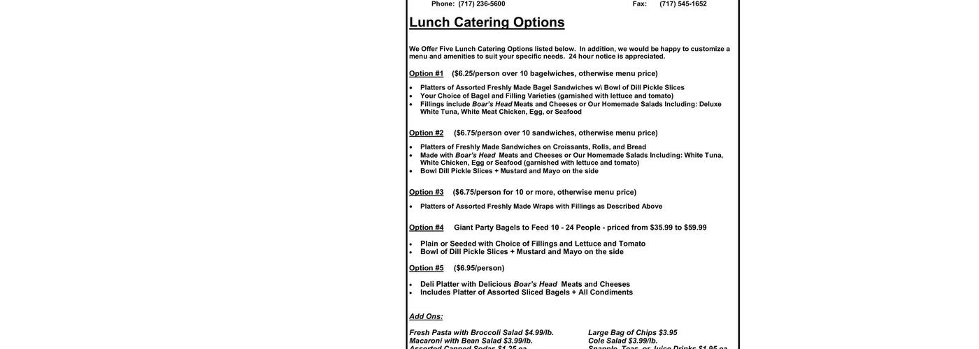 Bagel Lovers Cafe Menu