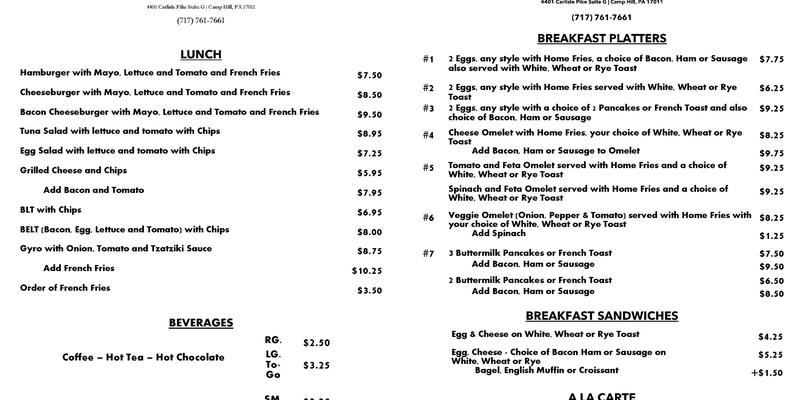 Marie's Cafe Menu