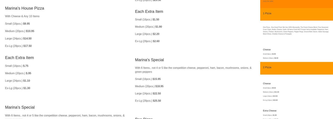 Marina's Pizzeria Menu