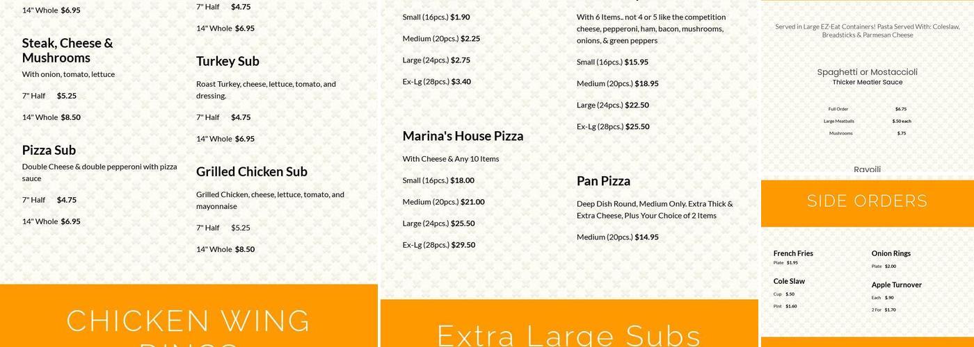 Marina's Pizzeria Menu