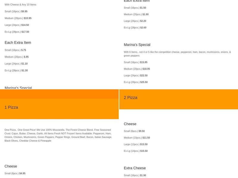 Marina's Pizzeria Menu