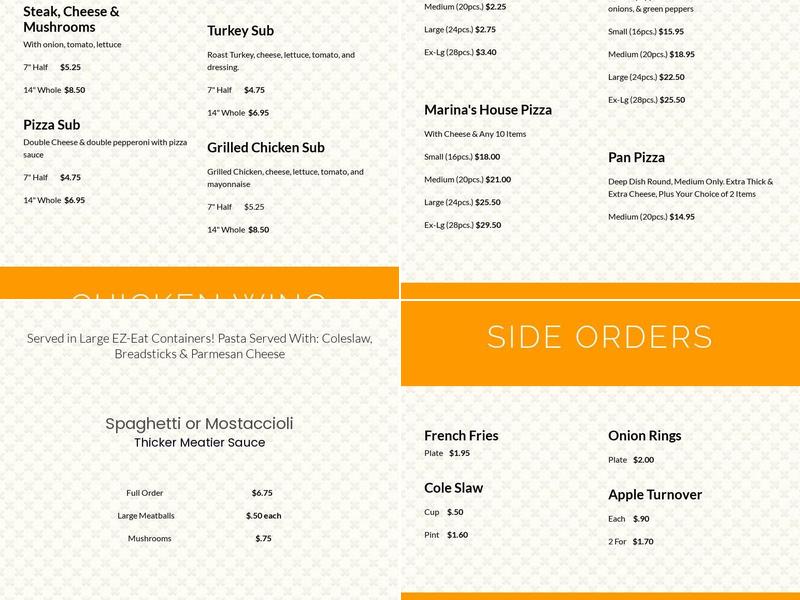 Marina's Pizzeria Menu