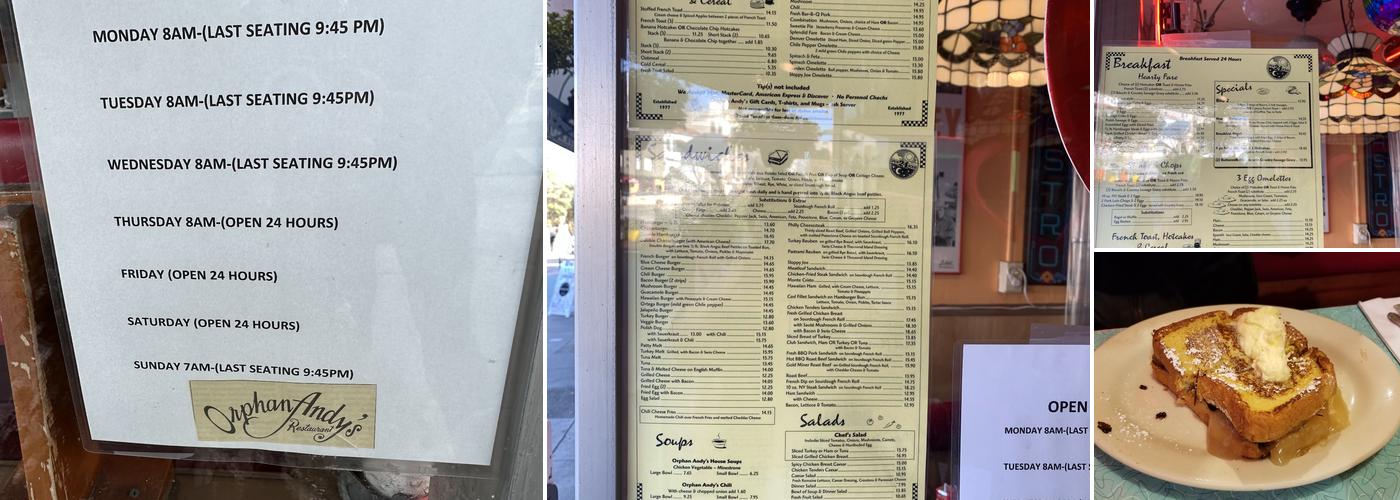 Orphan Andy's Restaurant Menu