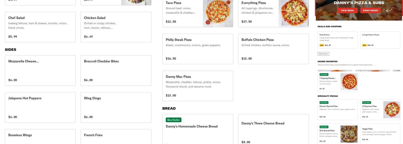 Danny's Pizza & Subs Menu