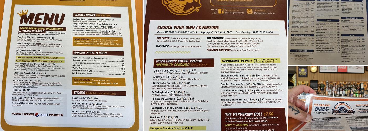 MT's Pizza King Menu