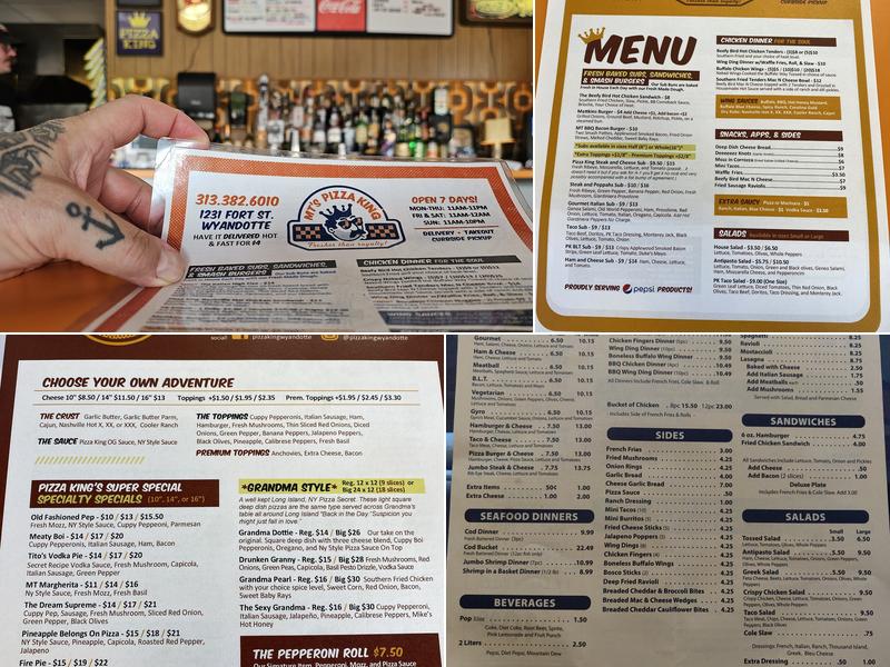 MT's Pizza King Menu