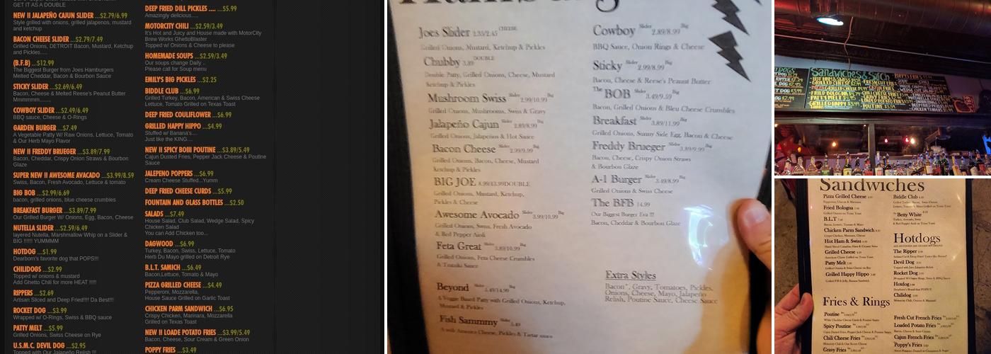 Joe's Hamburgers Menu