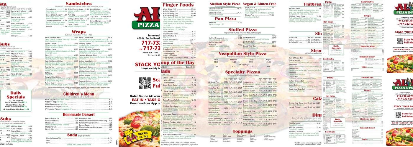 Al's Pizza Menu