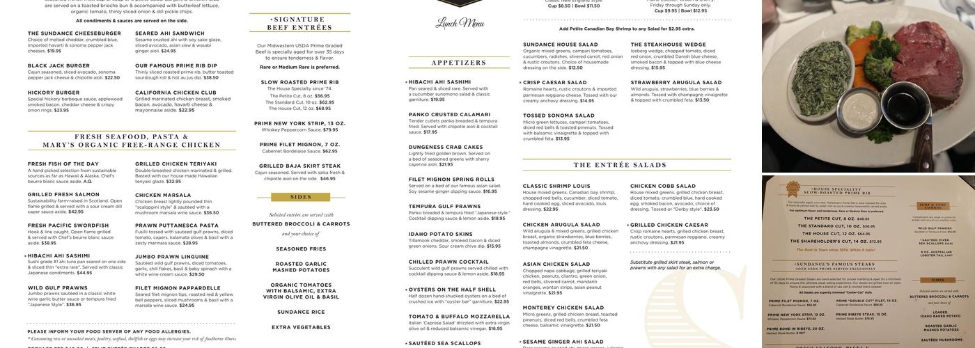 Sundance The Steakhouse Menu