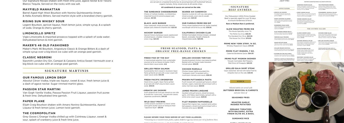 Sundance The Steakhouse Menu