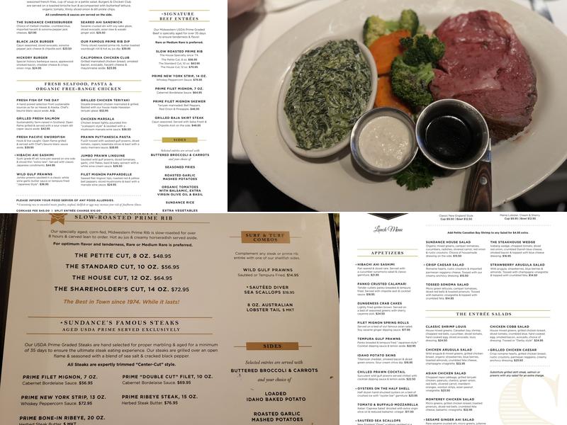 Sundance The Steakhouse Menu