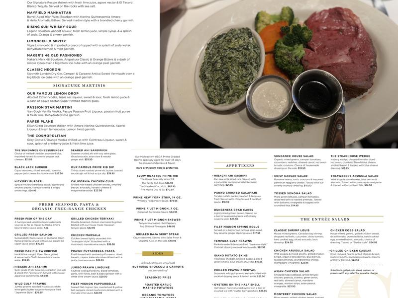 Sundance The Steakhouse Menu