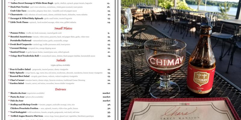 Char's Tracy Mansion Menu