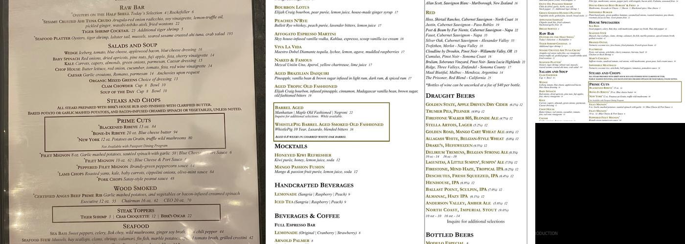 Birk's Menu