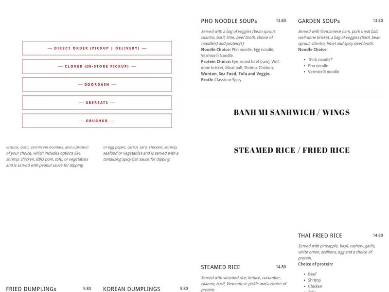 The LA Squared (Garden's Son) Menu