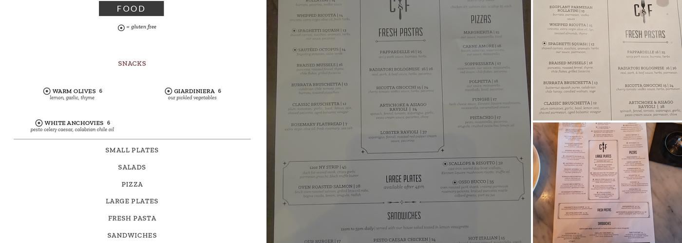 Cork & Fork Menu