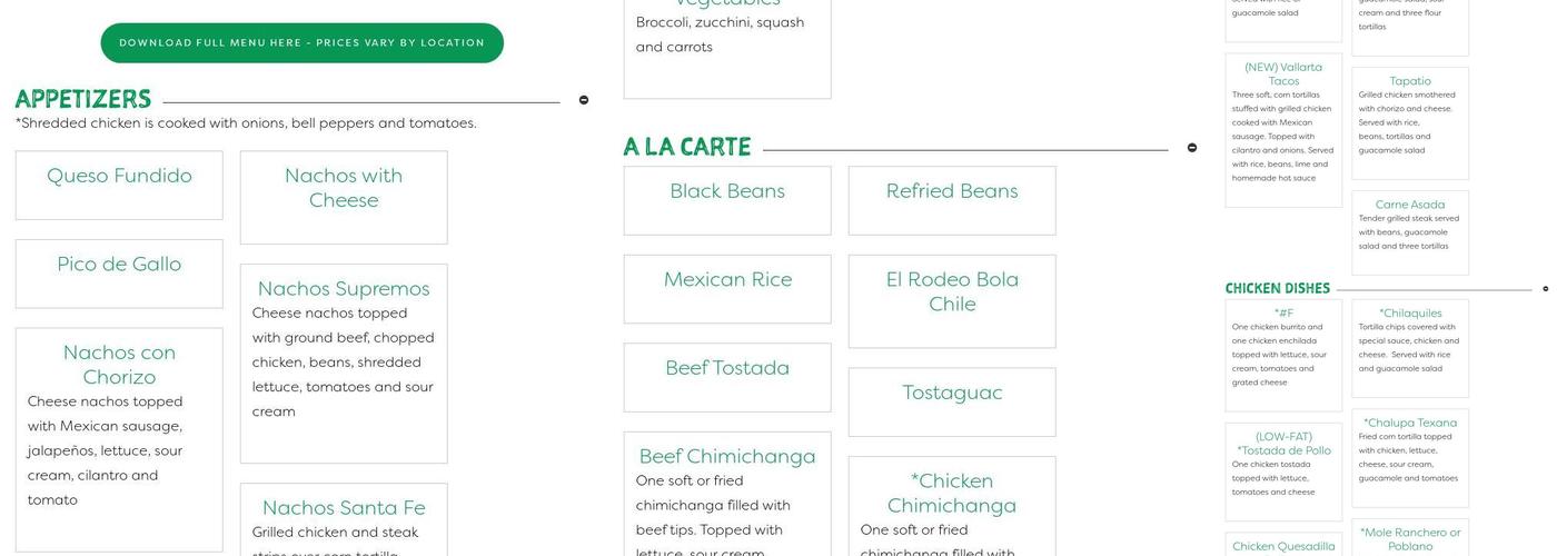 El Rodeo Mexican Restaurant Menu