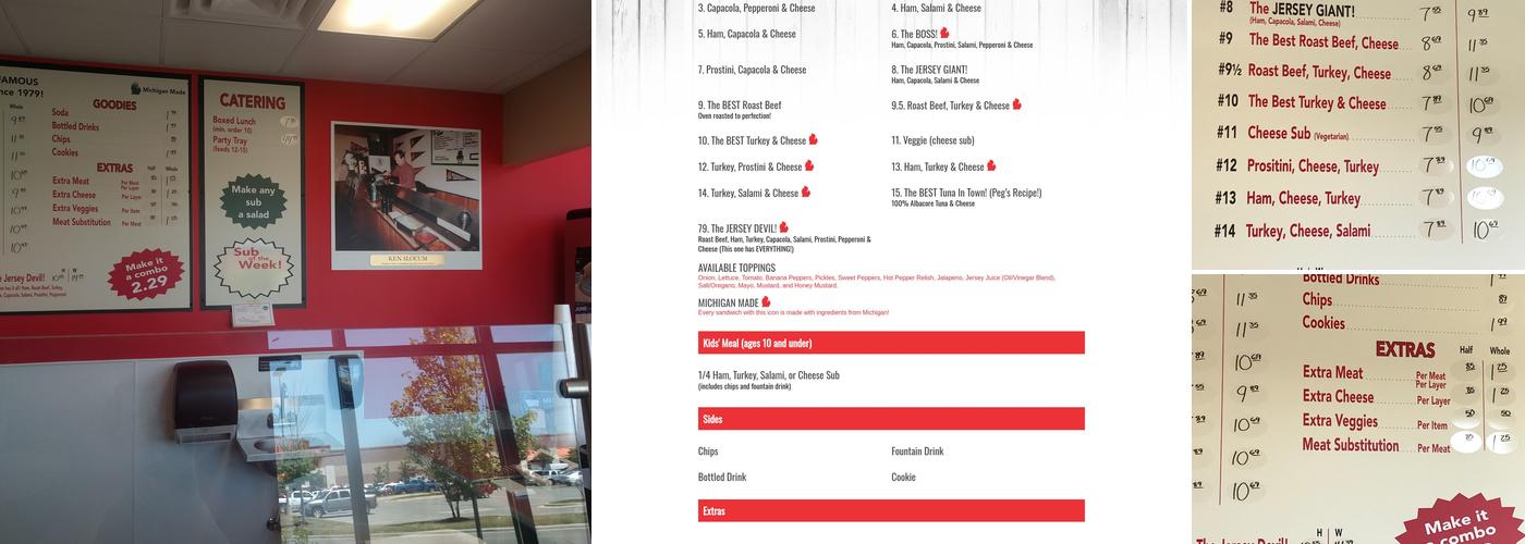 Jersey Giant Submarine Menu