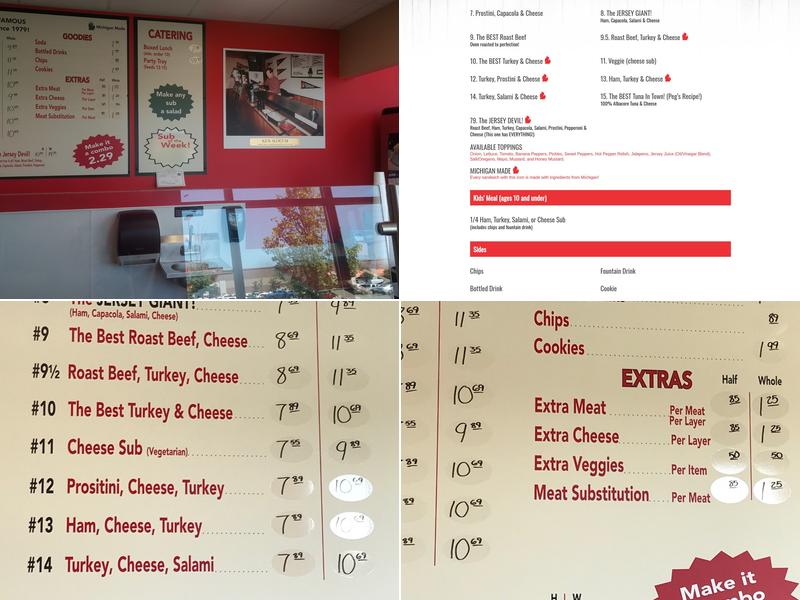 Jersey Giant Submarine Menu