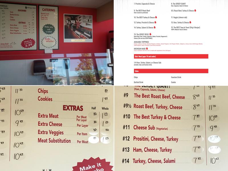 Jersey Giant Submarine Menu