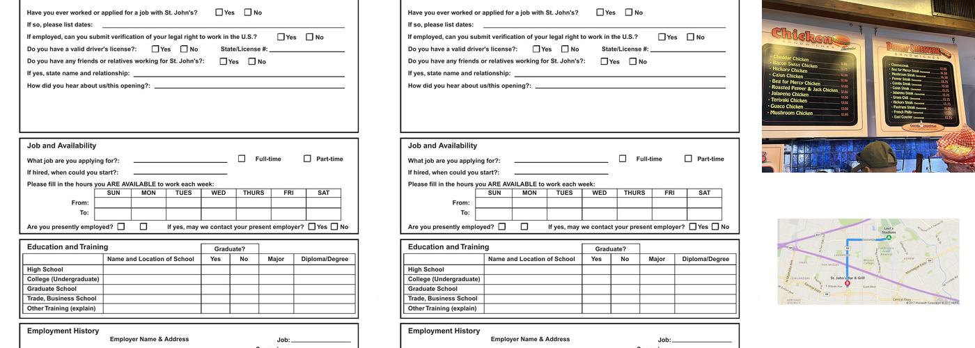 St. John's Bar & Grill Menu