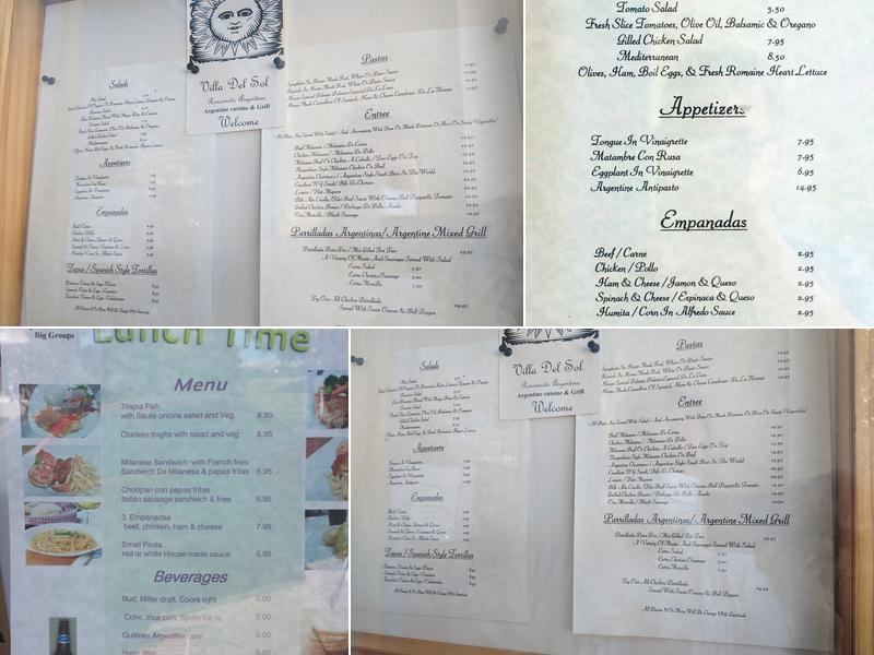Villa Del Sol Argentinian Restaurant Menu