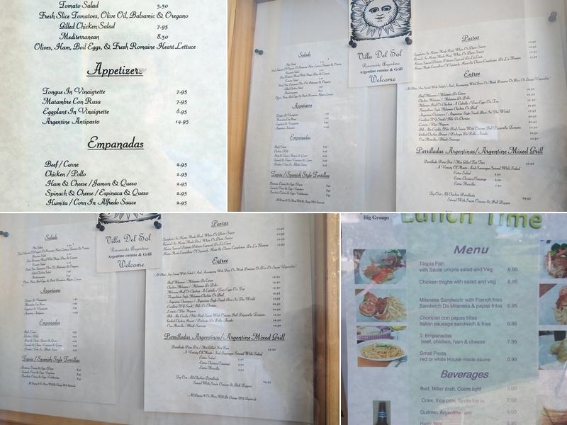 Villa Del Sol Argentinian Restaurant Menu