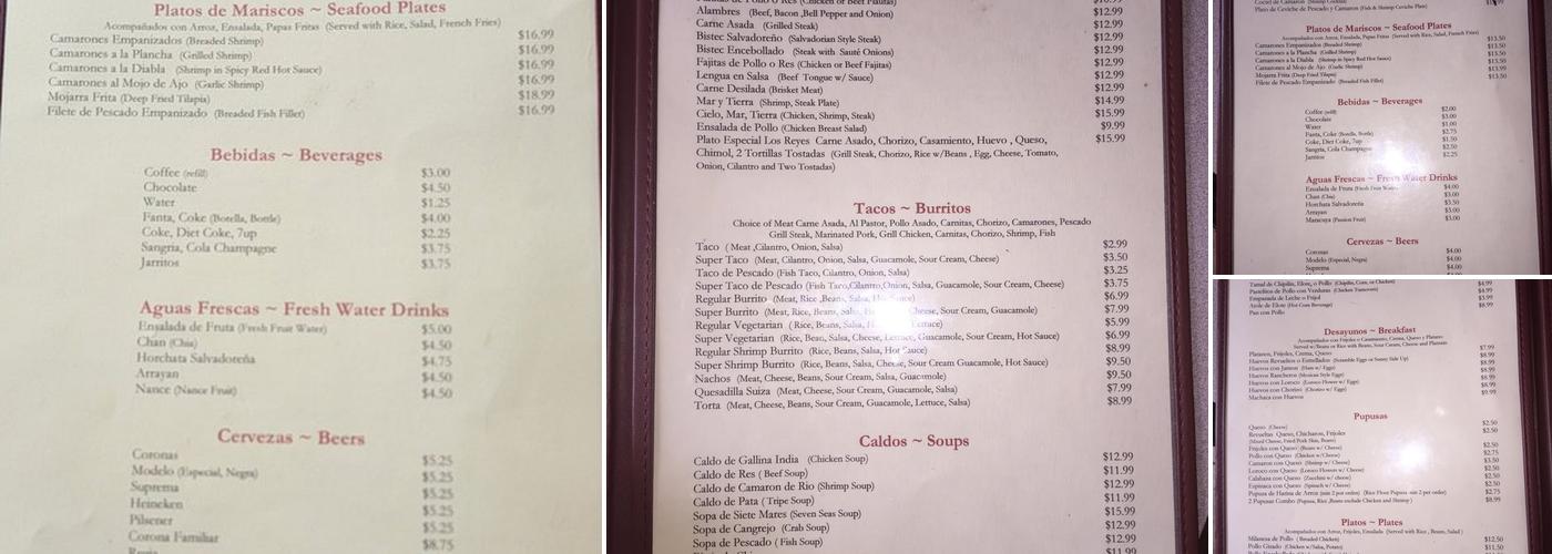 Los Reyes Restaurant Menu