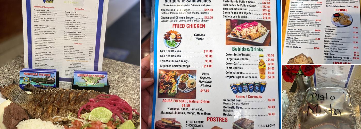 Honduras kitchen Menu