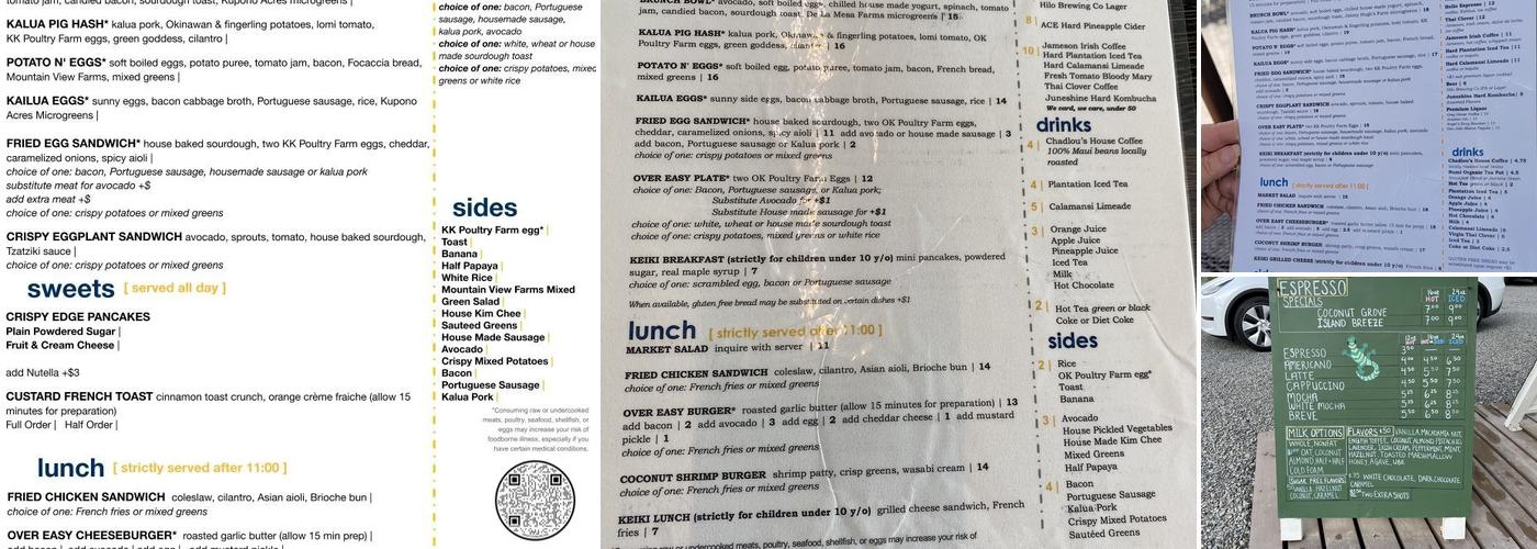 Over Easy Menu