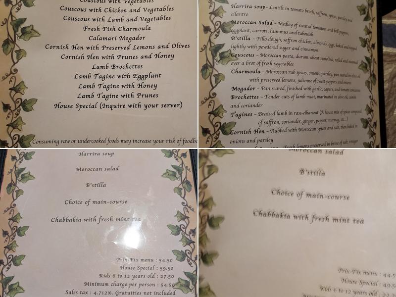 Casablanca Restaurant Menu
