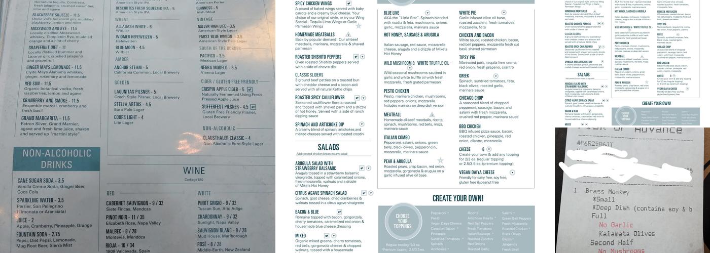 Blue Line Pizza Menu