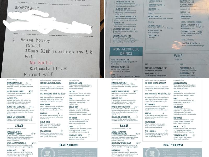 Blue Line Pizza Menu