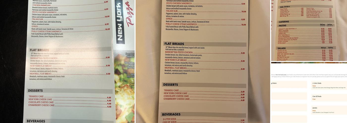 New York Pizza Menu