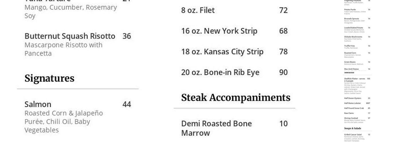 Gordon Ramsay Steak Menu