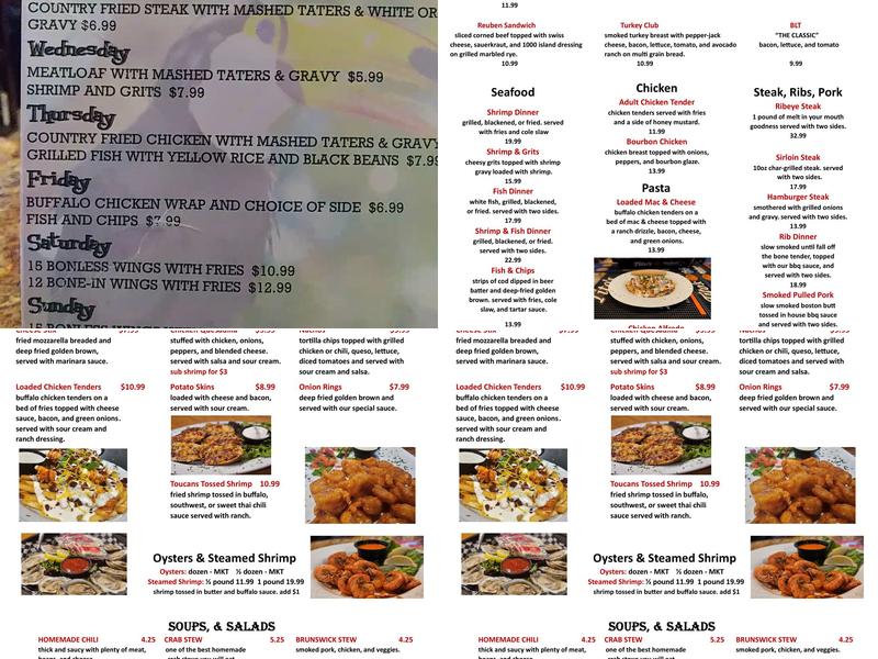 Toucan's Ale House Menu