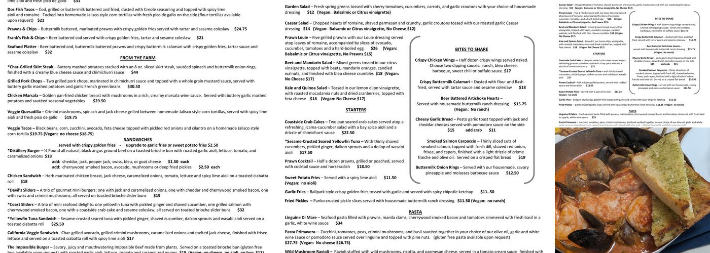 Moss Beach Distillery Menu