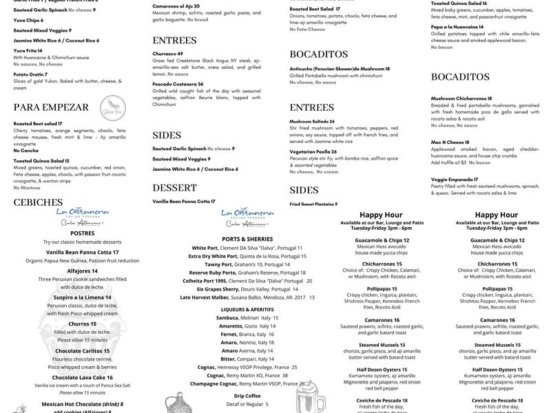 La Costanera Menu
