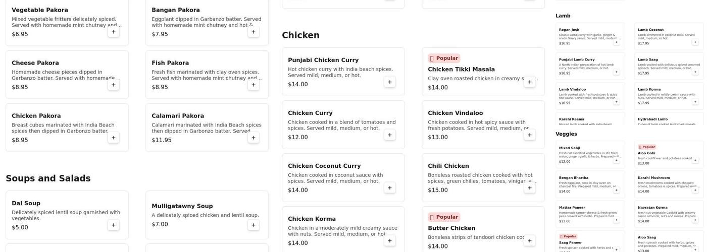 India Beach Menu