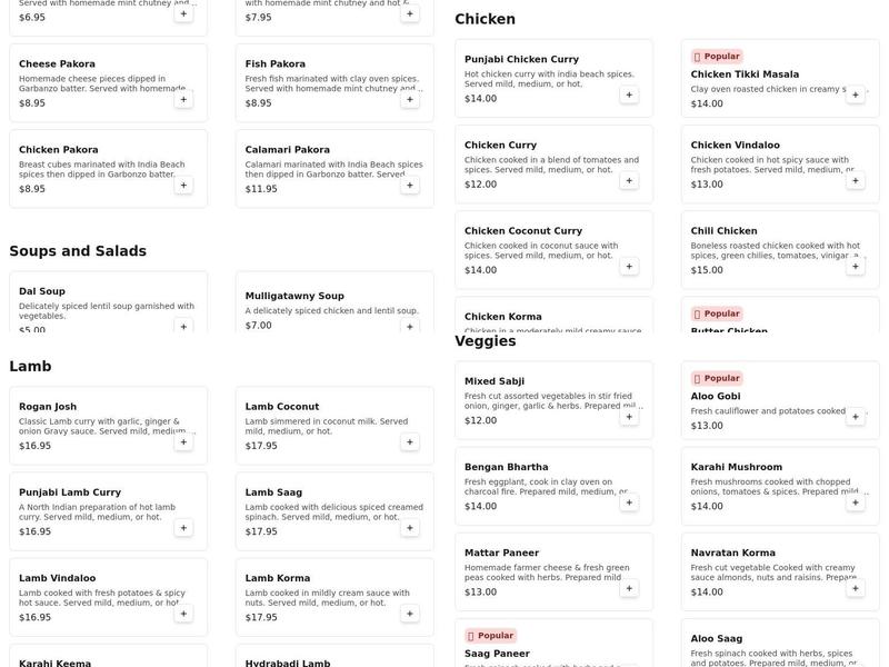 India Beach Menu