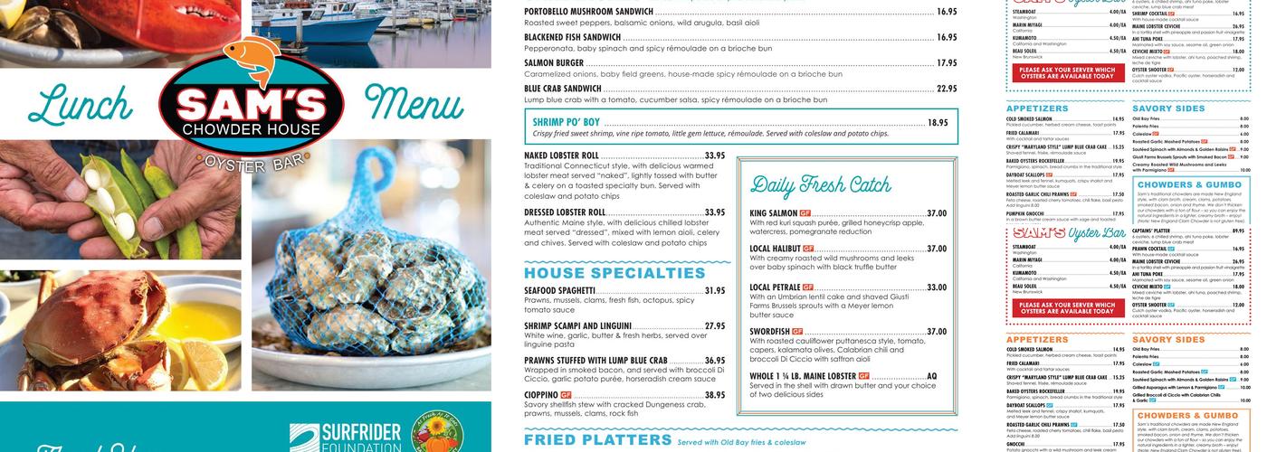 Sam's Chowder House Menu