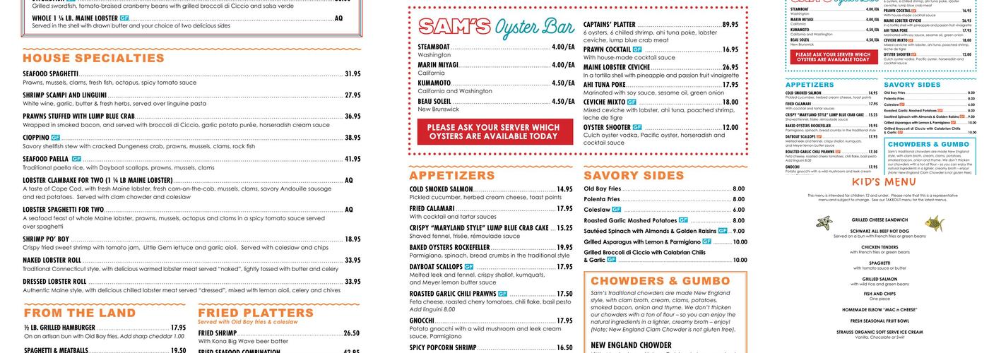 Sam's Chowder House Menu
